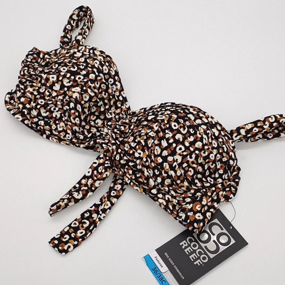 Coco Reef Wild Cheetah Charisma Bra-Sized Underwire Bandeau Bikini Top 36/38C